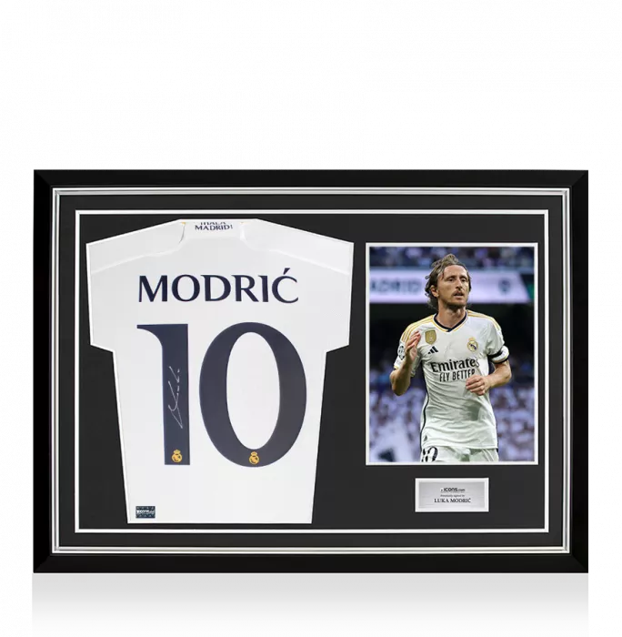 icons Luka Modric Back Signed Real Madrid 2023-24 Home Shirt in Hero Frame: Option 1