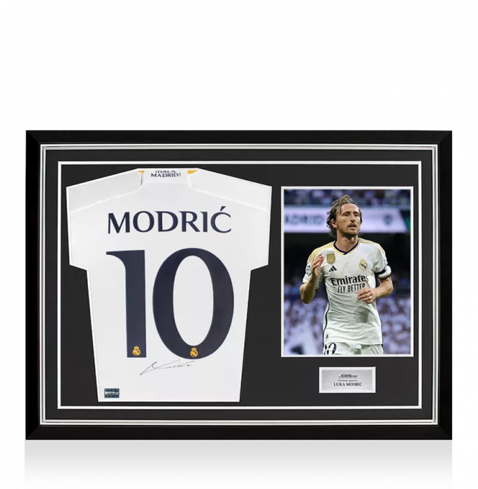 icons Luka Modric Back Signed Real Madrid CF 2023-24 Home Shirt In Hero Frame: Option 1