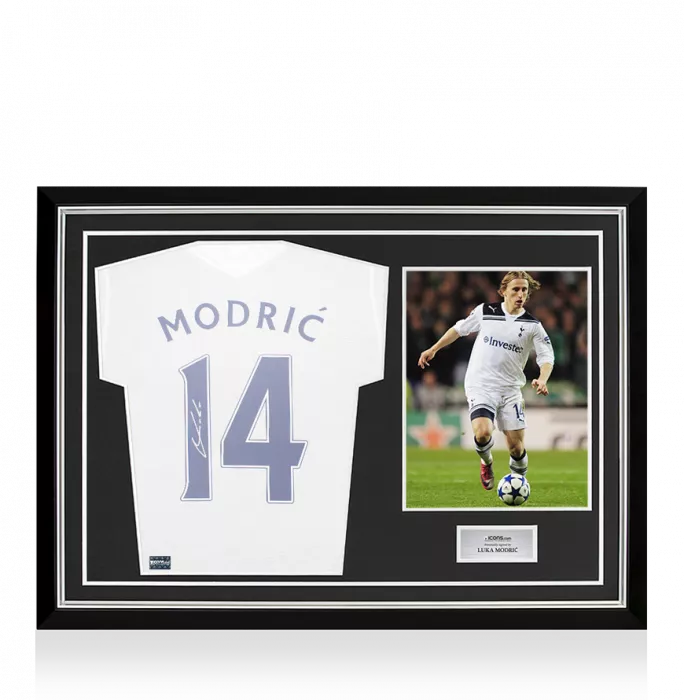 icons Luka Modric Back Signed Tottenham Hotspur 2021-22 Home Shirt With Fan Style Numbers In Hero Frame: Option 1