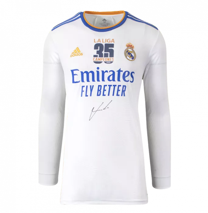 Icons Luka Modric Front Signed Real Madrid 2021-22-Long Sleeve Home Shirt: La Liga Champions In Hero Frame: Option 1