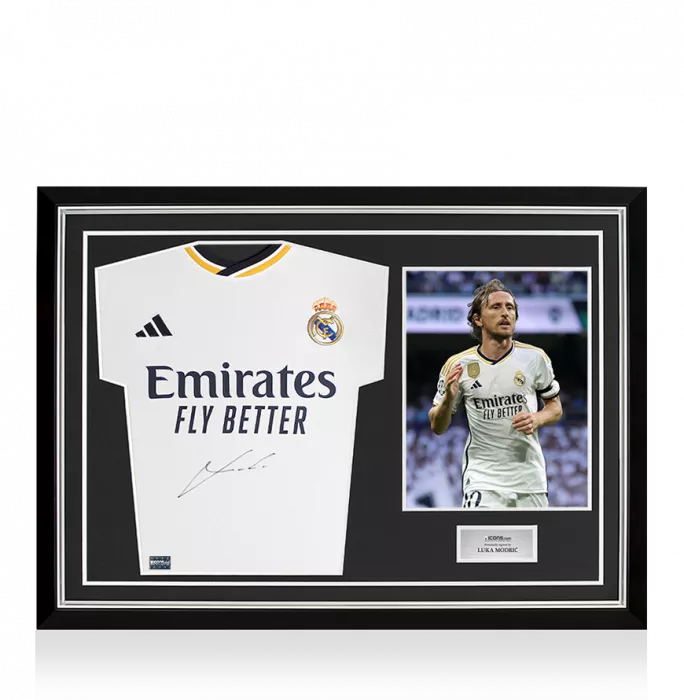 icons Luka Modric Front Signed Real Madrid 2023-24 Home Shirt In Hero Frame: Option 1