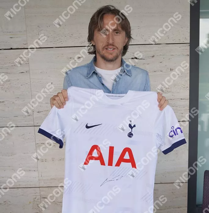 Icons Luka Modric Front Signed Tottenham Hotspur 2023-24 Home Shirt In Hero Frame: Option 1