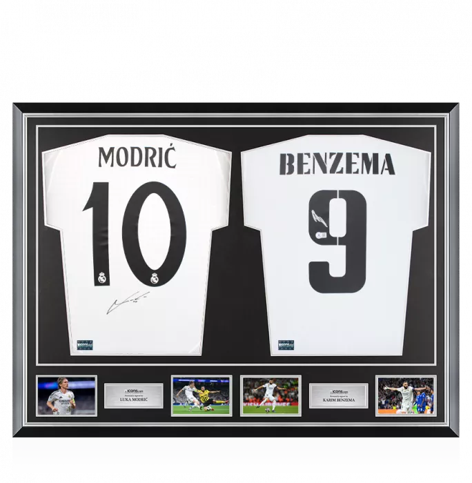 icons Luka Modric & Karim Benzema Signed Real Madrid Shirts In Classic Dual Frame
