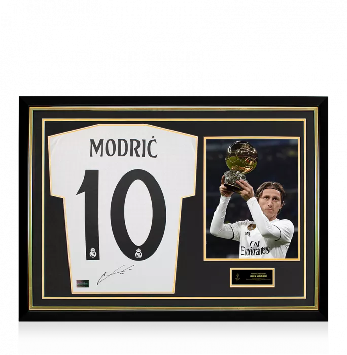 icons Luka Modric Official Ballon d'Or™ Back Signed and Hero Framed Real Madrid 2024-25 Home Shirt