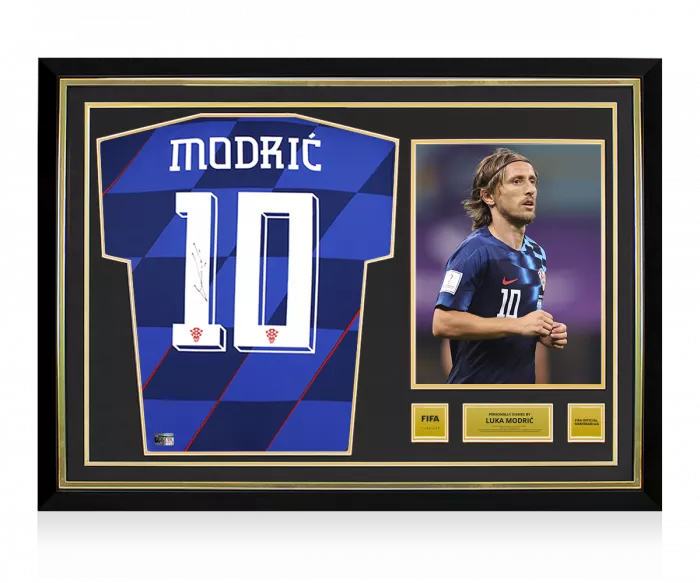 icons Luka Modric Official FIFA World Cup™ Back Signed and Hero Framed Croatia 2024 Away Shirt