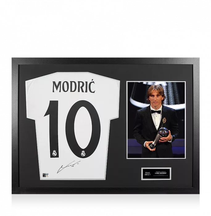 icons Luka Modric Official The Best FIFA Football Awards™ Back Signed and Framed Real Madrid CF 2024-25 Home Shirt: 2018 Winner