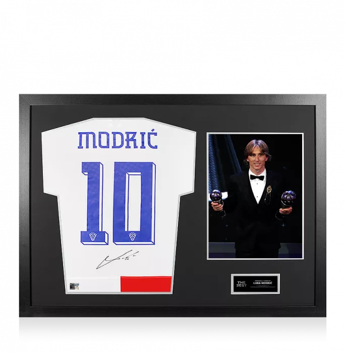 icons Luka Modric Official The Best FIFA Football Awards™ Back Signed and Framed Croatia 2024 Home Shirt: 2018 Winner