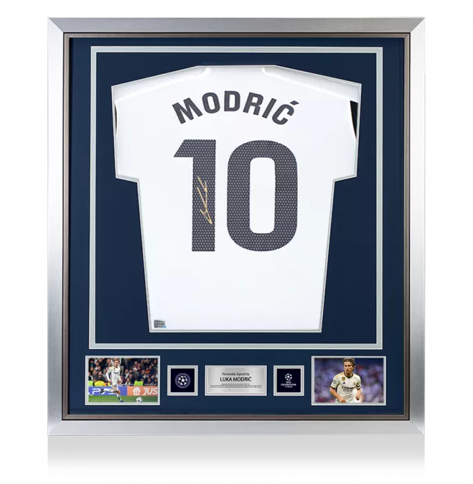icons Luka Modric Official UEFA Champions League Back Signed and Framed Real Madrid CF 2023-24 Home Shirt