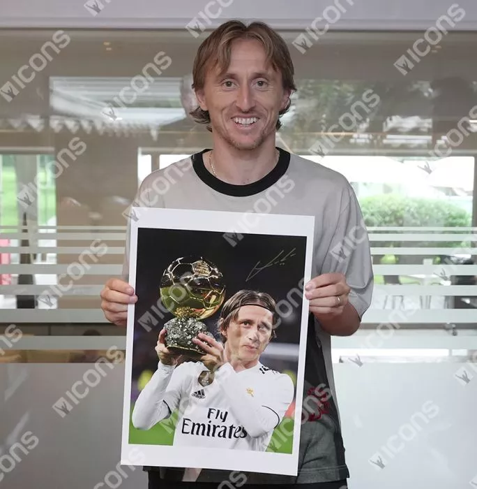 Icons Luka Modric Signed Ballon D'Or Winner Photo In Black Wooden Frame