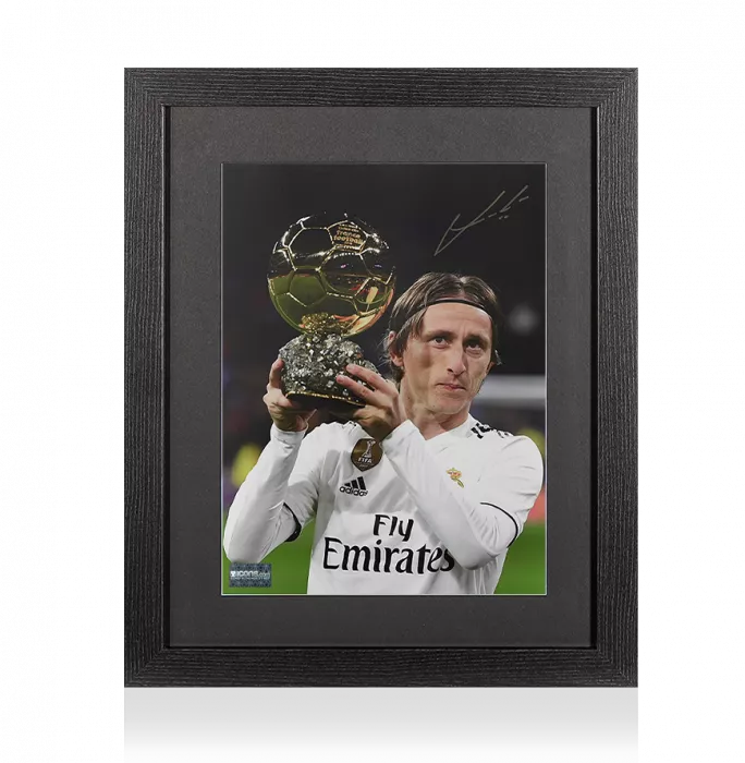 icons Luka Modric Signed Ballon d'Or Winner Photo In Black Wooden Frame