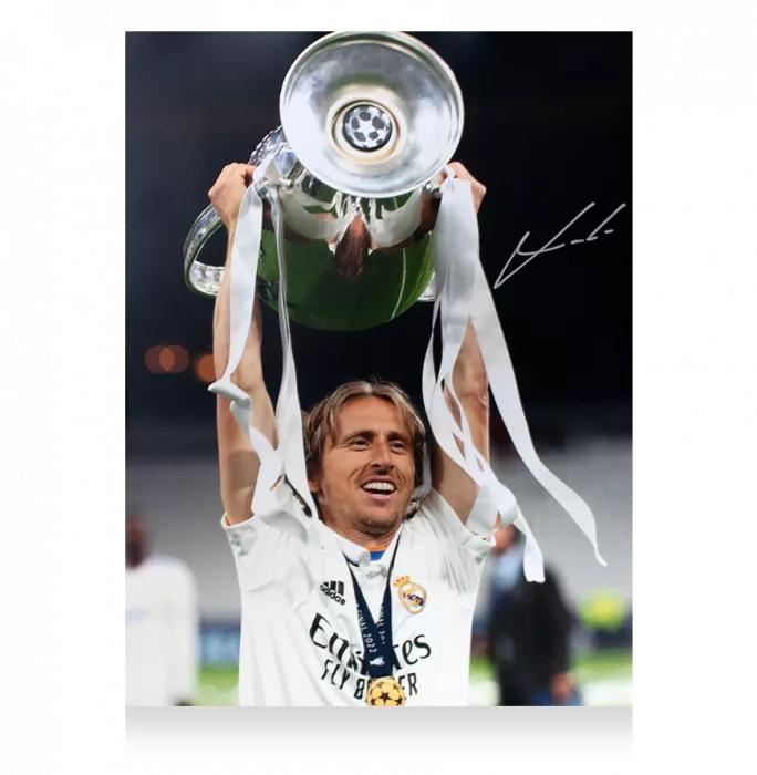 Icons Luka Modric Signed Real Madrid Photo In Black Wooden Frame: 2022 UEFA Champions League Winner