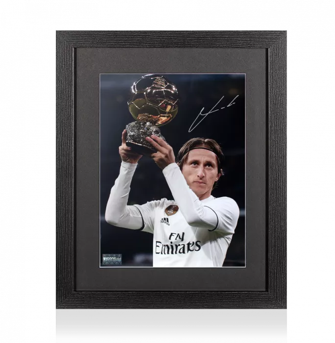 icons Luka Modric Signed Real Madrid Photo In Black Wooden Frame: 2018 Ballon d'Or Winner
