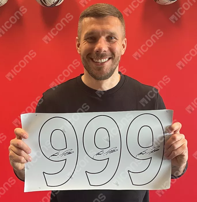 Icons Lukas Podolski Back Signed Arsenal 2019-20 Home Shirt With Fan Style Number In Classic Frame