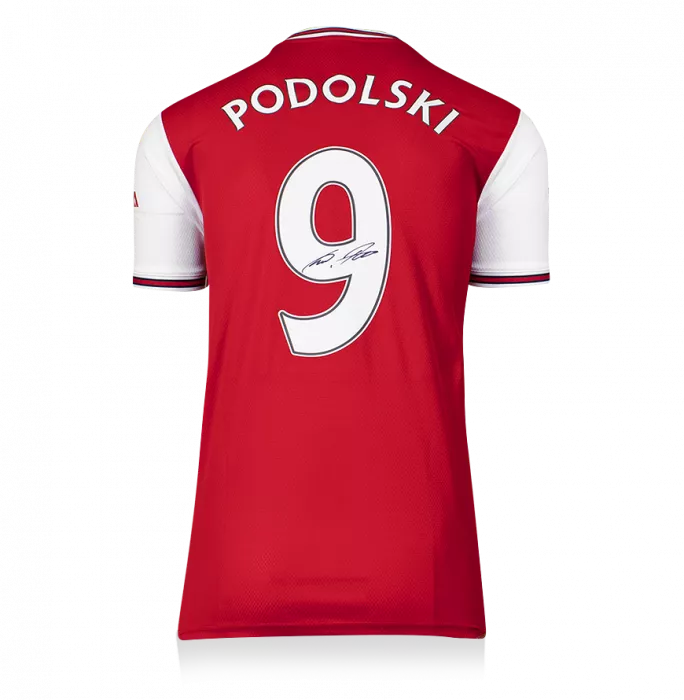 icons Lukas Podolski Back Signed Arsenal 2019-20 Home Shirt With Fan Style Number