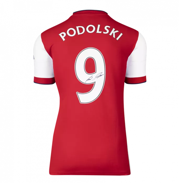 Icons Lukas Podolski Back Signed Arsenal 2021-22 Home Shirt With Fan Style Number