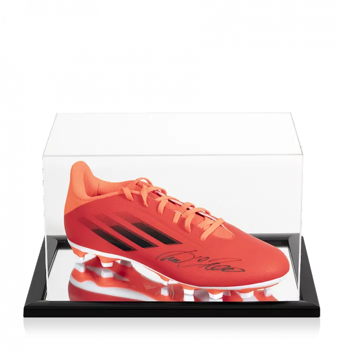 icons Lukas Podolski Signed Red Adidas X.4 Boot In Acrylic Case