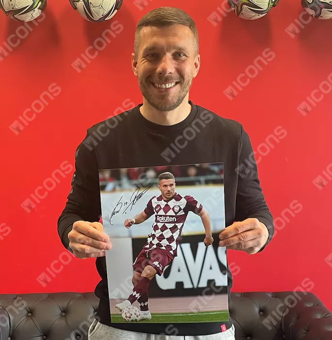 Icons Lukas Podolski Signed Vissel Kobe Photo In Black Wooden Frame