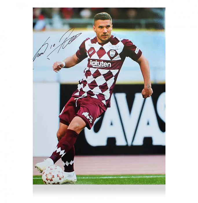 Icons Lukas Podolski Signed Vissel Kobe Photo In Black Wooden Frame