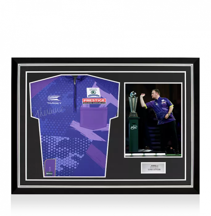 icons Luke Littler Signed Polo Shirt In Hero Frame: Option 1