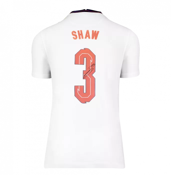icons Luke Shaw Back Signed England 2020 Home Shirt with Fan Style Numbers