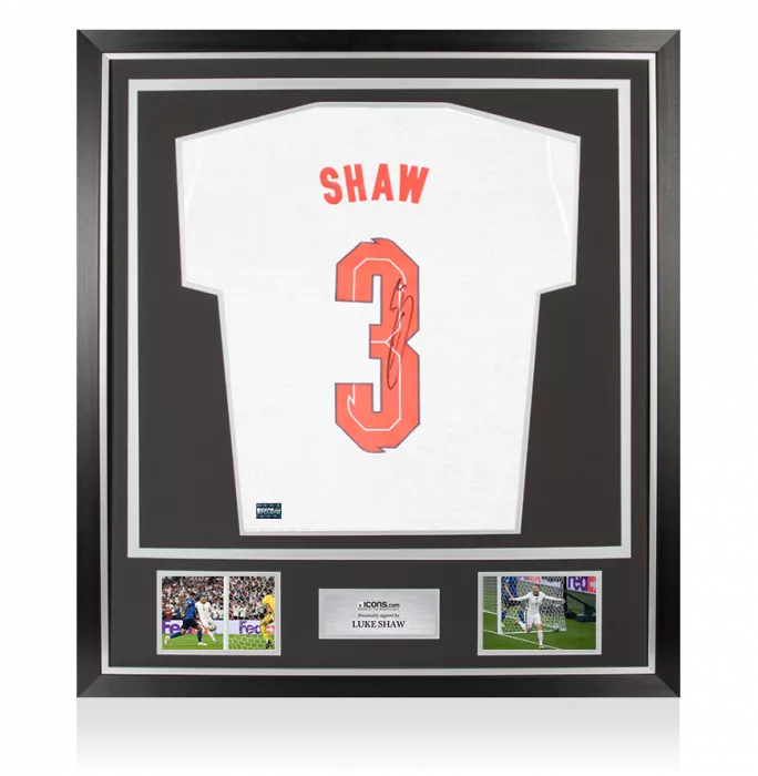 icons Luke Shaw Back Signed England Home T-Shirt In Classic Frame
