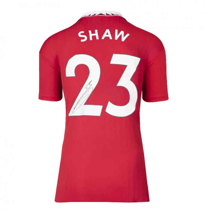 Icons Luke Shaw Back Signed Manchester United 2022-23 Home Shirt With Fan Style Numbers In Classic Frame