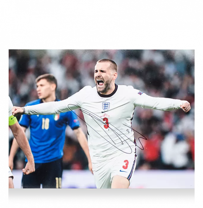 Icons Luke Shaw Signed England Photo In Black Wooden Frame