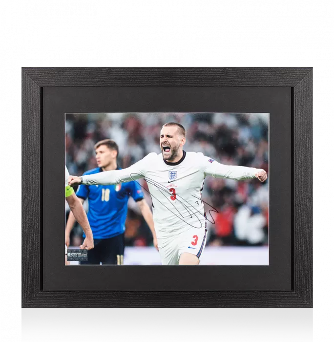 icons Luke Shaw Signed England Photo In Black Wooden Frame