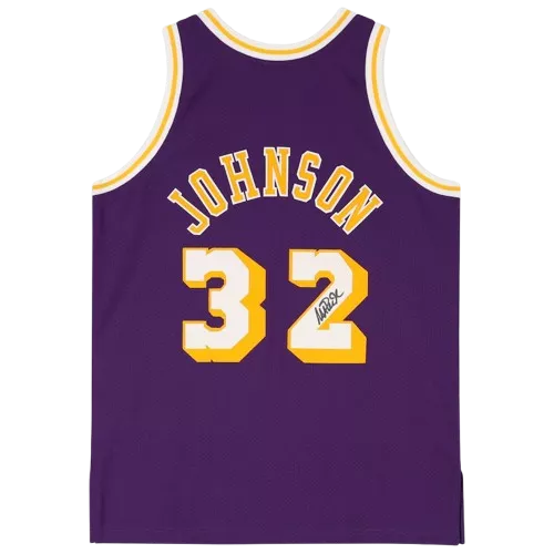Icons Magic Johnson Signed And Framed Los Angeles Lakers Purple Mitchell & Ness Authentic Jersey