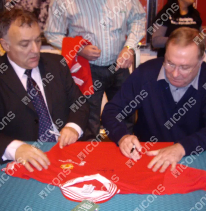 Icons Manchester United Squad Signed 1977 Home Shirt: Signed By Six