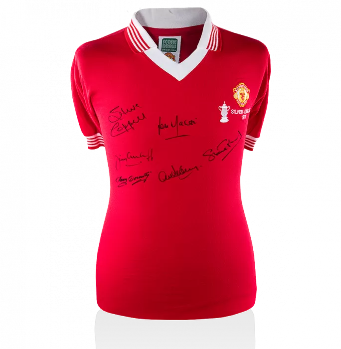 icons Manchester United Squad Signed 1977 Home Shirt: Signed By Six