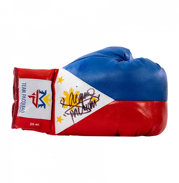 icons Manny Pacquiao Signed Blue White and Red Team Pacquiao Boxing Glove