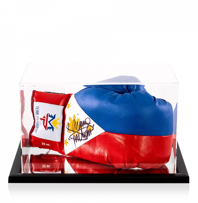 icons Manny Pacquiao Signed Blue White and Red Team Pacquiao Boxing Glove In Acrylic Case