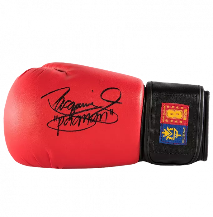 Icons Manny Pacquiao Signed Red And Black Team Pacquiao Boxing Glove In Acrylic Case