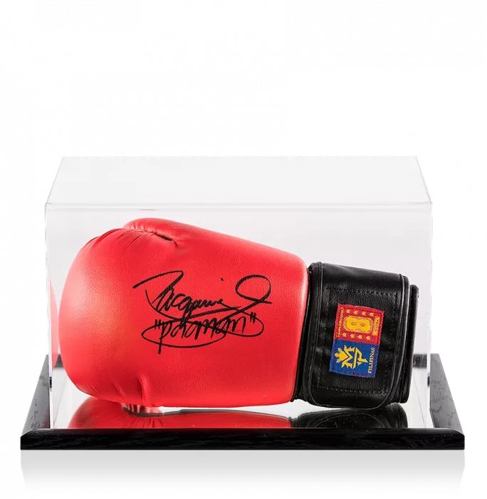 Icons Manny Pacquiao Signed Red And Black Team Pacquiao Boxing Glove In Acrylic Case