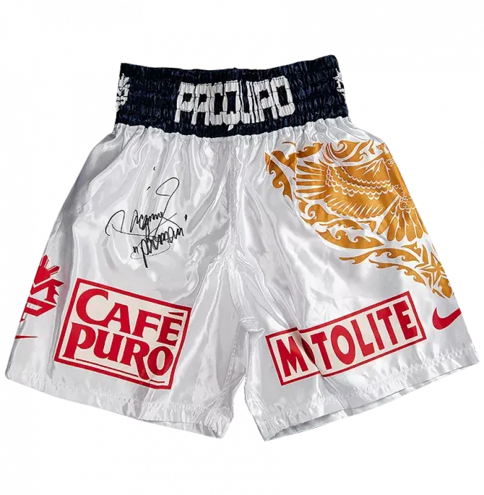 Icons Manny Pacquiao Signed White And Black Boxing Shorts