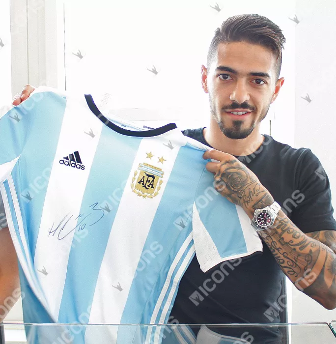 Icons Manuel Lanzini Front Signed Argentina 2017 Home Shirt