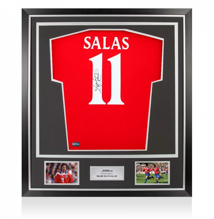 icons Marcelo Salas Back Signed Chile 2000-01 Home Shirt In Classic Frame