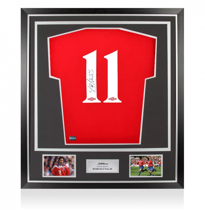 icons Marcelo Salas Back Signed Chile 2000-01 Home Shirt In Classic Frame