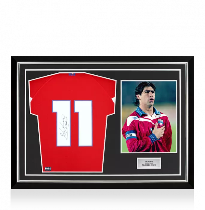 icons Marcelo Salas Back Signed Chile Modern Home Shirt In Hero Frame: Option 1