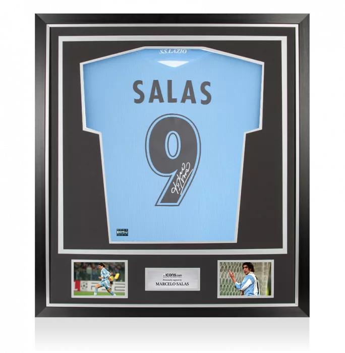 icons Marcelo Salas Back Signed Lazio 2021-22 Home Shirt In Classic Frame