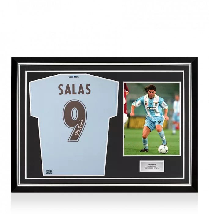 icons Marcelo Salas Back Signed SS Lazio Modern Home Shirt In Hero Frame: Option 1