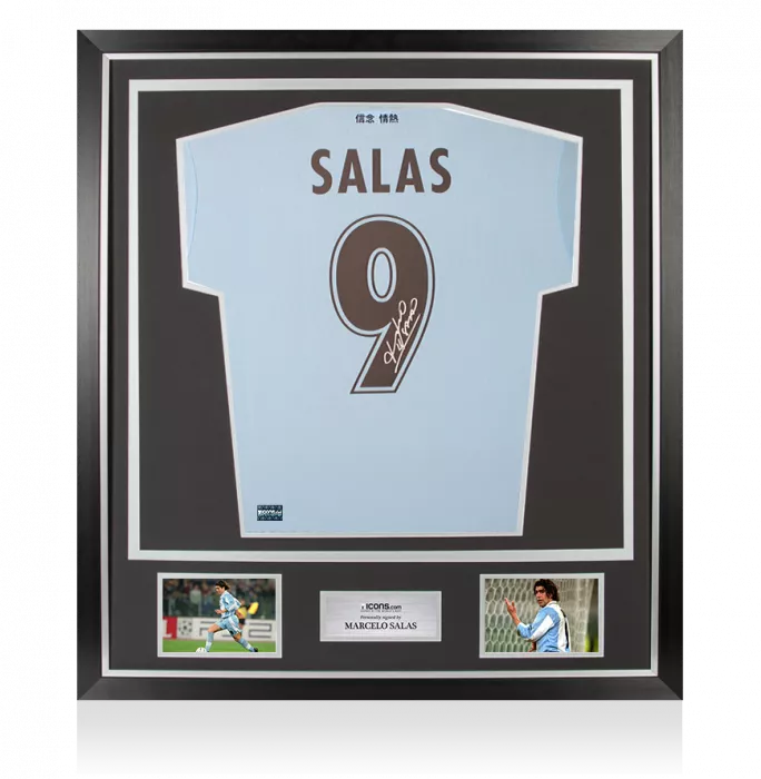 icons Marcelo Salas Back Signed SS Lazio Modern Home Shirt In Classic Frame