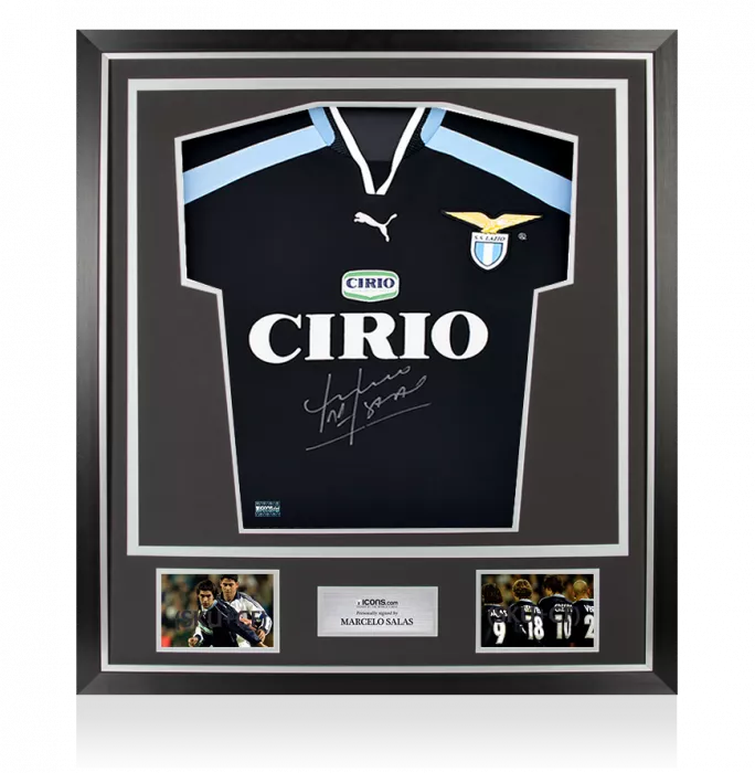 icons Marcelo Salas Front Signed SS Lazio 1999-2000 Away Shirt In Classic Frame