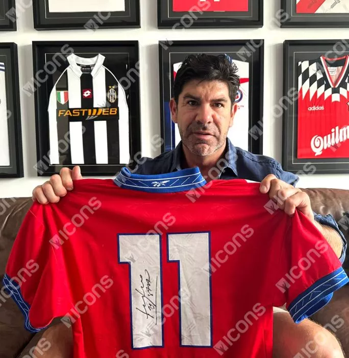 Icons Marcelo Salas Official 1998 FIFA World Cup™ Back Signed And Framed Chile 1998 Home Shirt