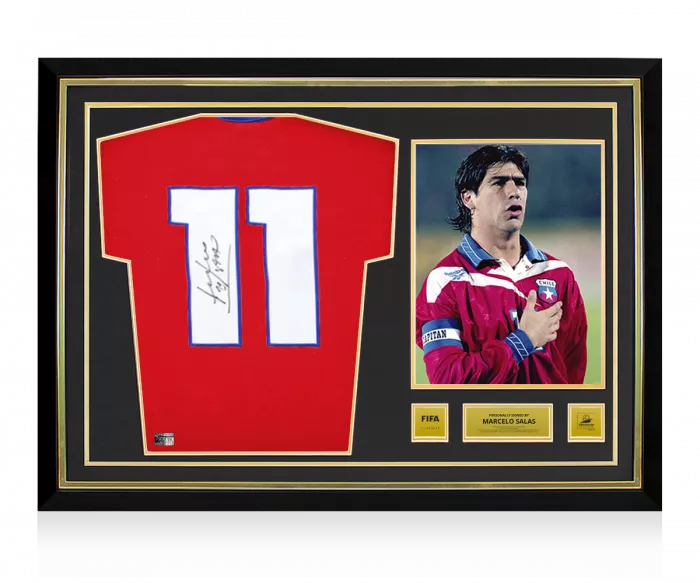 icons Marcelo Salas Official 1998 FIFA World Cup™ Back Signed and Hero Framed Chile 1998 Home Shirt