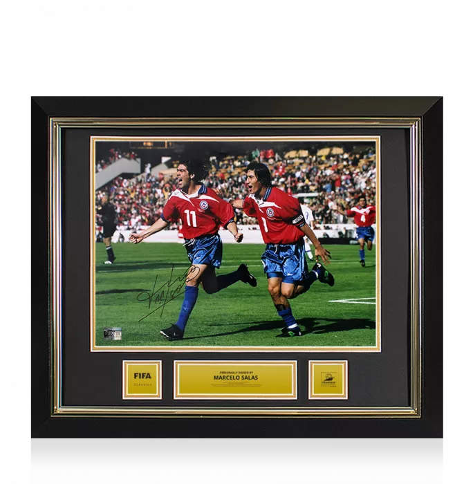 icons Marcelo Salas Official 1998 FIFA World Cup™ Signed and Framed Chile Photo: Goal vs Italy