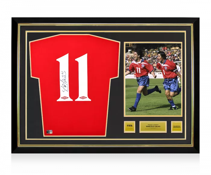 icons Marcelo Salas Official FIFA World Cup™ Back Signed and Hero Framed Chile 2000-01 Home Shirt