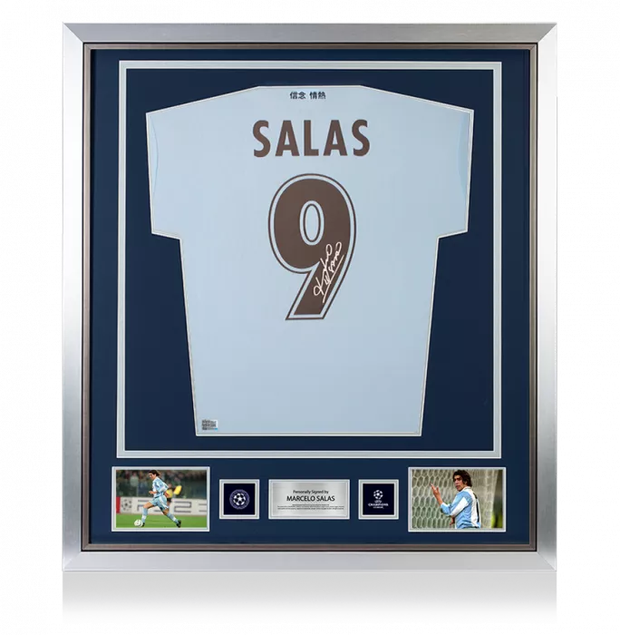 icons Marcelo Salas Official UEFA Champions League Back Signed and Framed SS Lazio Modern Home Shirt