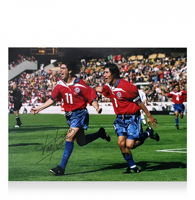 Icons Marcelo Salas Signed Chile Photo In Black Wooden Frame: 1998 FIFA World Cup Goal Vs Italy
